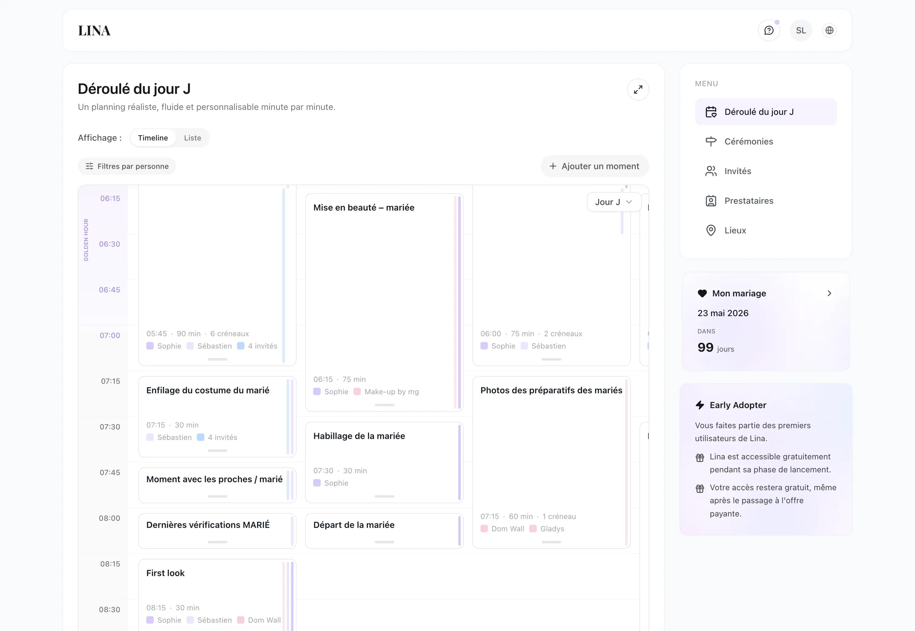 Application LINA - Déroulé du jour J